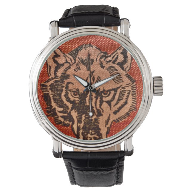 Wolf Head op rood Horloge (Voorkant)