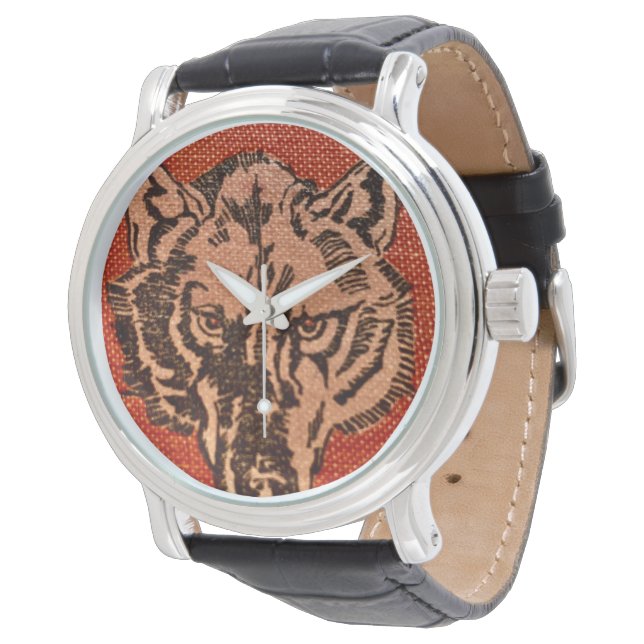 Wolf Head op rood Horloge (Gekanteld)