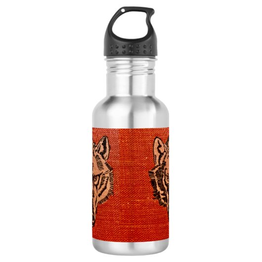 Wolf Head op rood Waterfles (Voorkant)