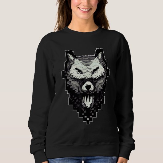 Wolf Head Pixel 8 Bit Retro Video Game Trui (Voorkant)