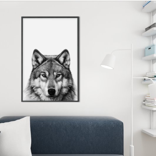 Wolf Head Portrait Black white Poster