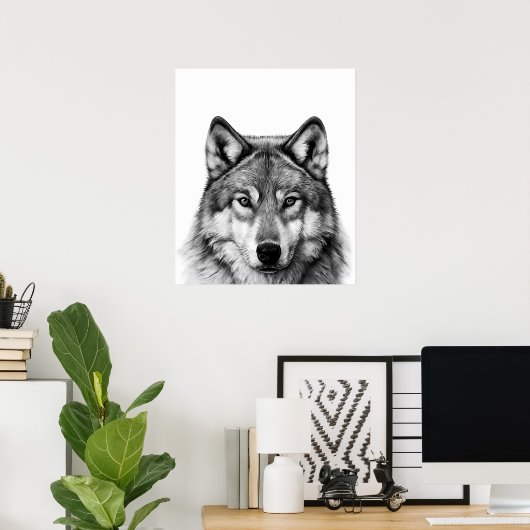Wolf Head Portrait Black white Poster (Thuiskantoor)