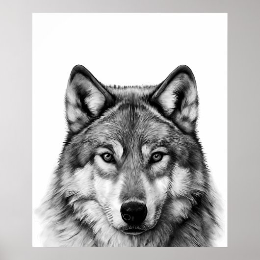 Wolf Head Portrait Black white Poster (Voorkant)