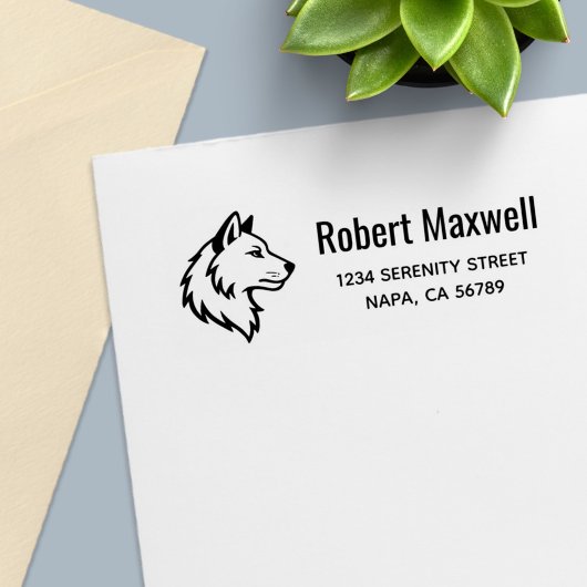 Wolf Head Profile Return Address Zelfinktende Stempel
