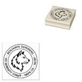 Wolf Head Profile Round Address Rubberstempel (Gestempeld)