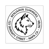 Wolf Head Profile Round Address Rubberstempel (Afrduk)