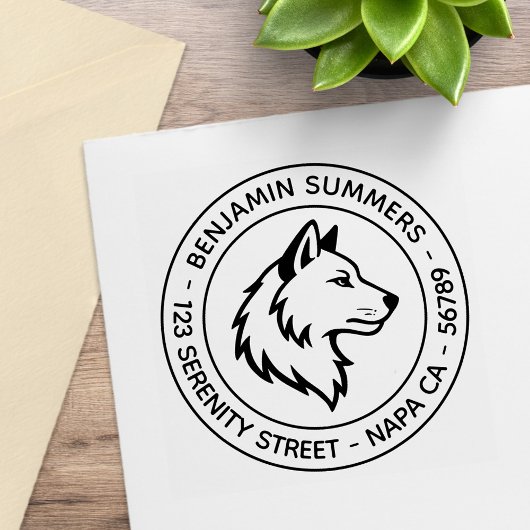 Wolf Head Profile Round Address Rubberstempel