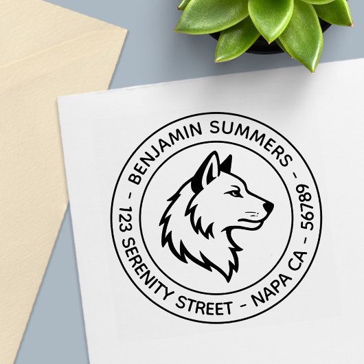 Wolf Head Profile Round Address Zelfinktende Stempel