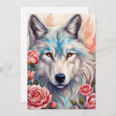 Wolf Head Roze Rozen Dier Wildlife Schilderen Feestdagenkaart (Voorkant / Achterkant)