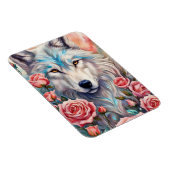 Wolf Head Roze Rozen Dier Wildlife Schilderen Magneet (Rechterzijde)