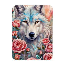 Wolf Head Roze Rozen Dier Wildlife Schilderen Magneet
