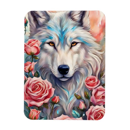 Wolf Head Roze Rozen Dier Wildlife Schilderen Magneet (Verticaal)