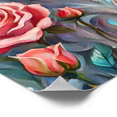 Wolf Head Roze Rozen Dier Wildlife Schilderen Poster (Hoek)