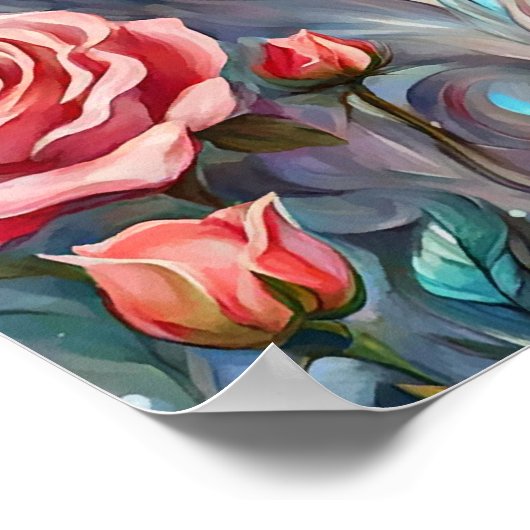 Wolf Head Roze Rozen Dier Wildlife Schilderen Poster (Hoek)