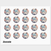 Wolf Head Roze Rozen Dier Wildlife Schilderen Ronde Sticker (Vel)