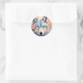 Wolf Head Roze Rozen Dier Wildlife Schilderen Ronde Sticker (Tas)