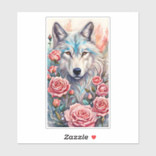 Wolf Head Roze Rozen Dier Wildlife Schilderen Sticker
