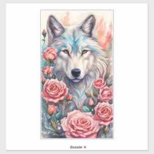 Wolf Head Roze Rozen Dier Wildlife Schilderen Sticker