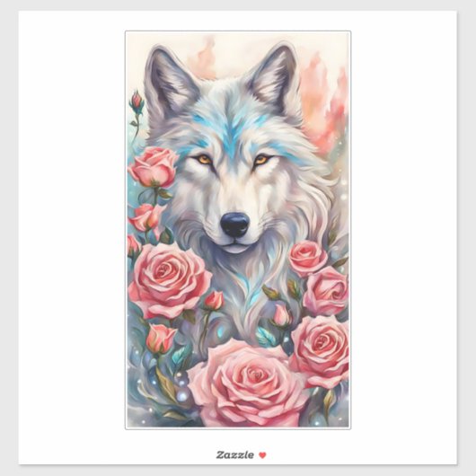 Wolf Head Roze Rozen Dier Wildlife Schilderen Sticker (Vel)