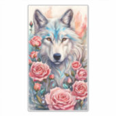 Wolf Head Roze Rozen Dier Wildlife Schilderen Sticker (Voorkant)
