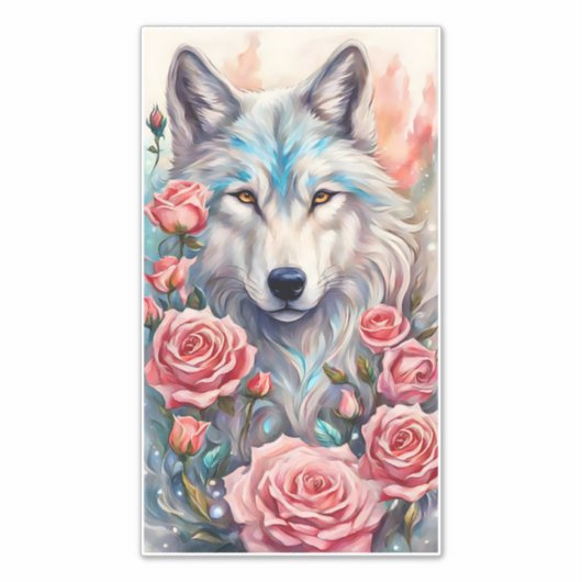 Wolf Head Roze Rozen Dier Wildlife Schilderen Sticker (Voorkant)