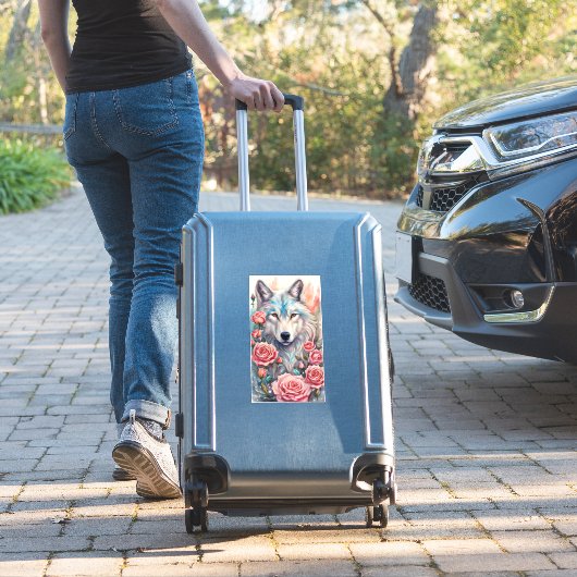 Wolf Head Roze Rozen Dier Wildlife Schilderen Sticker (Koffer Insitu)