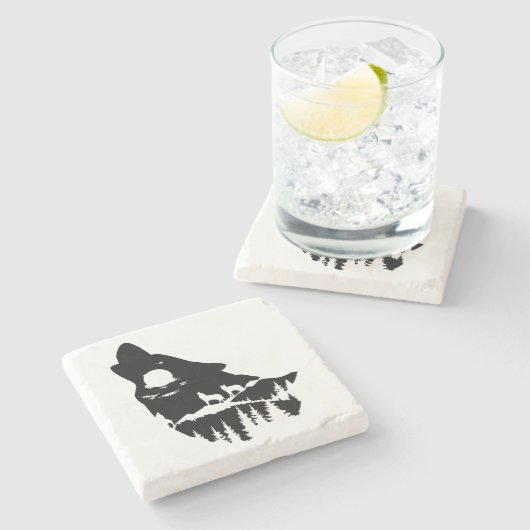 Wolf Head Silhouette Stone Onderzetter (Zijkant)