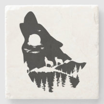 Wolf Head Silhouette Stone Onderzetter