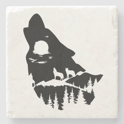 Wolf Head Silhouette Stone Onderzetter (Voorkant)