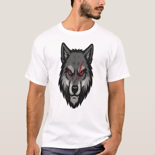 Wolf Head with Red Eyes and Battle Scar T-shirt (Voorkant)