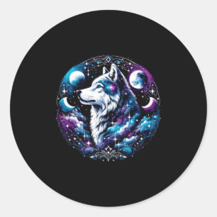 Wolf Hemelse Droom Nacht Huilende Maan Grappige Wo Ronde Sticker