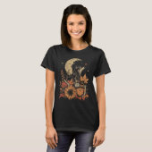 Wolf Herfst Maan Bloem Kunst T-shirt (Voorkant volledig)
