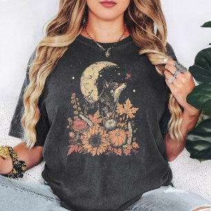 Wolf Herfst Maan Bloem Kunst T-shirt
