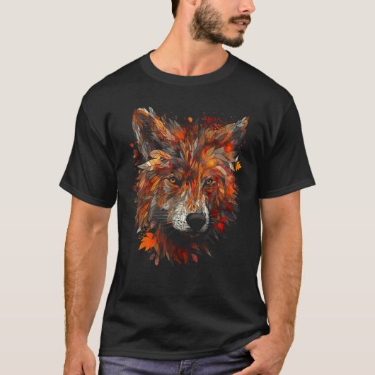 Wolf Herfstbladeren  Dier Motief Wolf T-shirt (Voorkant)