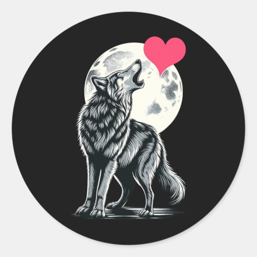 Wolf Holding Hart Valentijnsdag Schattige Wolven V Ronde Sticker (Voorkant)
