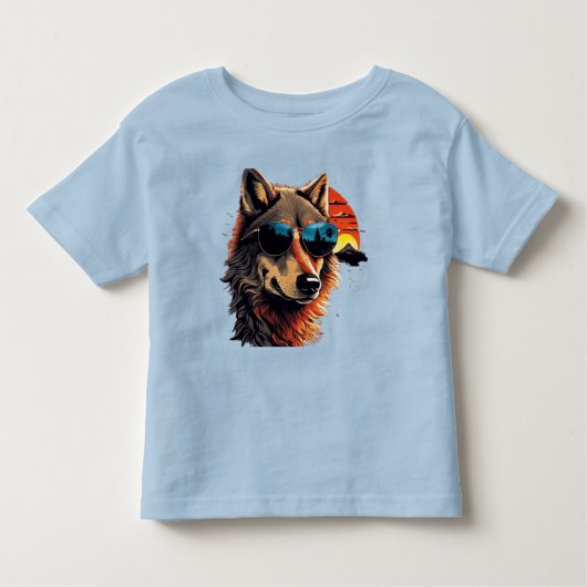 Wolf hond met zonnebril in de zonsondergang cadeau kinder shirts (Voorkant)