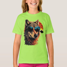 Wolf hond met zonnebril in de zonsondergang cadeau t-shirt