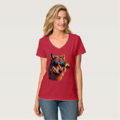 Wolf hond met zonnebril in de zonsondergang cadeau t-shirt (Voorkant volledig)