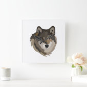 Wolf Hoofd Dier Grijs Wilde Wolf Vierkante Klok (Huis)
