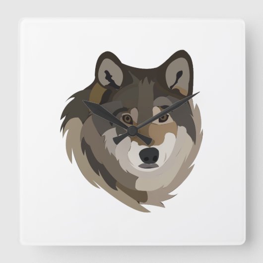 Wolf Hoofd Dier Grijs Wilde Wolf Vierkante Klok (Voorkant)