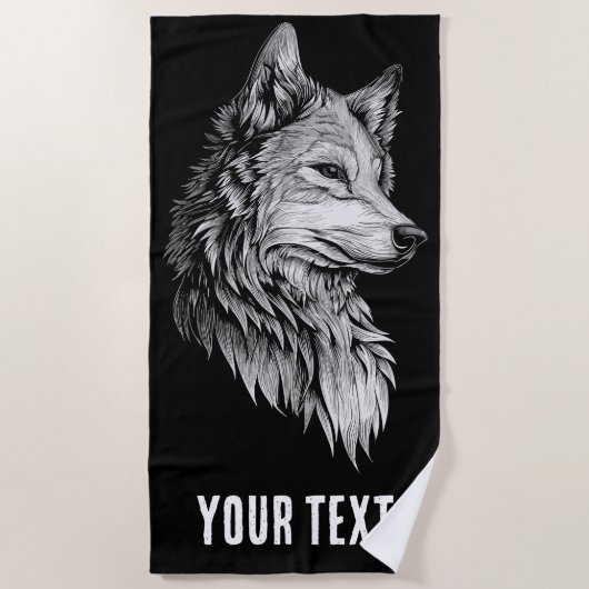 Wolf Hoofd Lijn Kunst Strand Handdoek Minimaal Don (Voorkant)