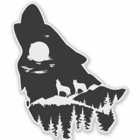 Wolf hoofd silhouet Sticker (Voorkant)