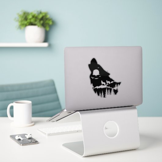 Wolf hoofd silhouet Sticker (Laptop op bureau)