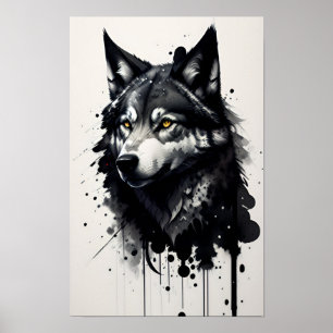 Wolf hoofd tekening poster