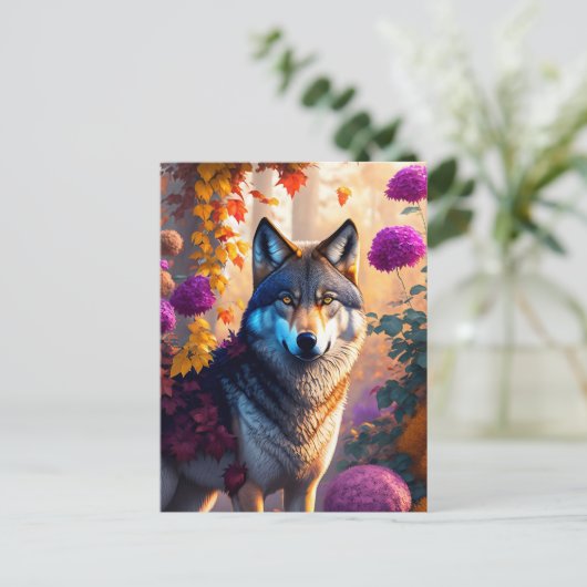 wolf houdt van bloemen briefkaart (Staand voorkant)