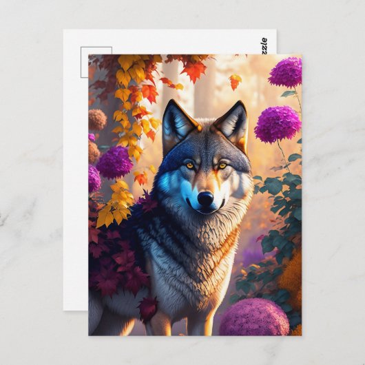 wolf houdt van bloemen briefkaart (Voorkant / Achterkant)