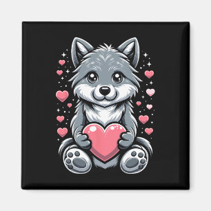 Wolf houdt van Hart Valentijnsdag Schattige Wolven Magneet