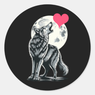 Wolf houdt van Hart Valentijnsdag Schattige Wolven Ronde Sticker