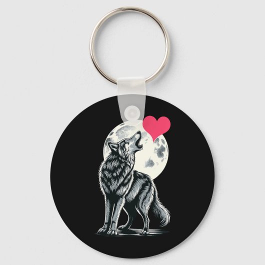 Wolf houdt van Valentijnsdag Schattige Wolven Val Sleutelhanger (Voorkant)