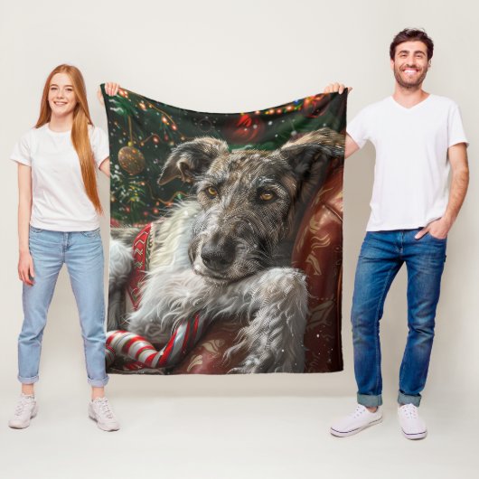 Wolf Hound Hond Kerst Feestelijk Fleece Deken (In situ)